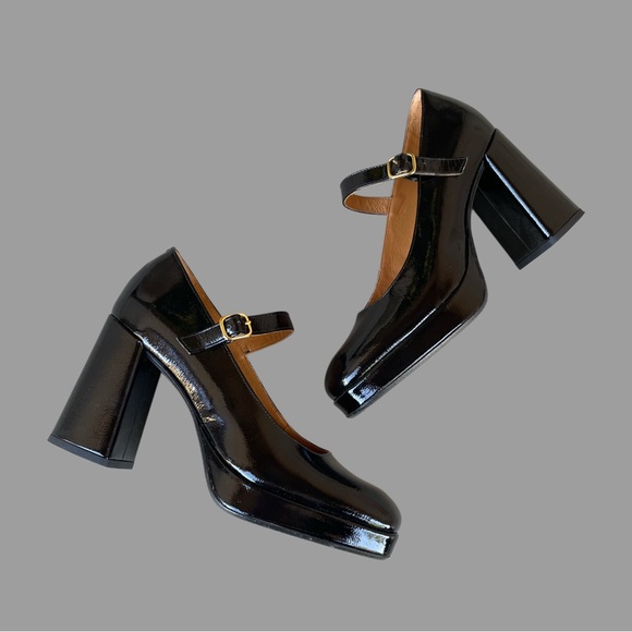 SEZANE Black Glossy Leather Mary Jane Heels High Georgia Platform Mary Janes 40 - Picture 1 of 17